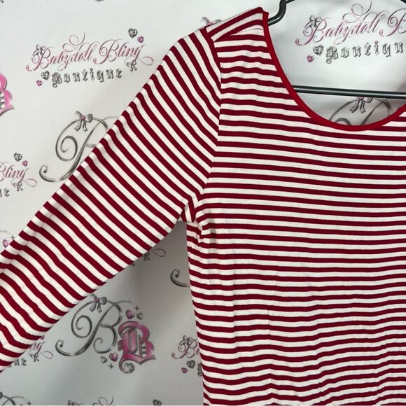Chic by Jacob long sleeve silver sparkly red White Striped ribbon bow Top - Picture 7 of 11